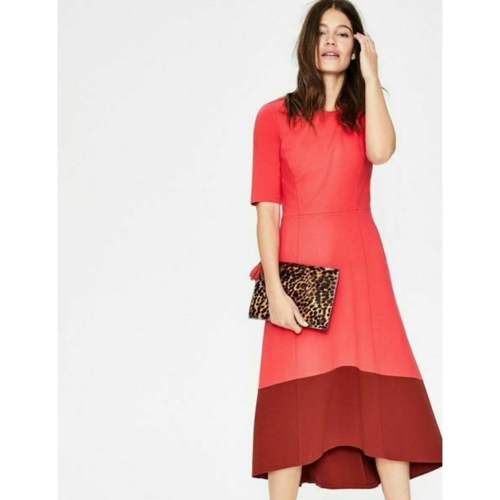 - Boden Wren Ponte Midi Dress Pink Red